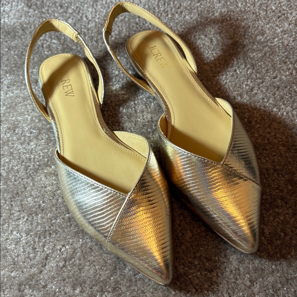 J. Crew gold metallic pointy toe slingback flats - Picture 3 of 8